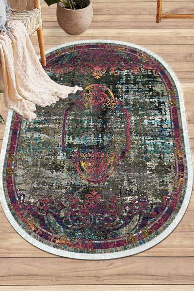 Birkilim Oval Yıkanabilir İpeksi Kaymaz Taban Dekoratif Halı | MLN-IP-O-SD-231