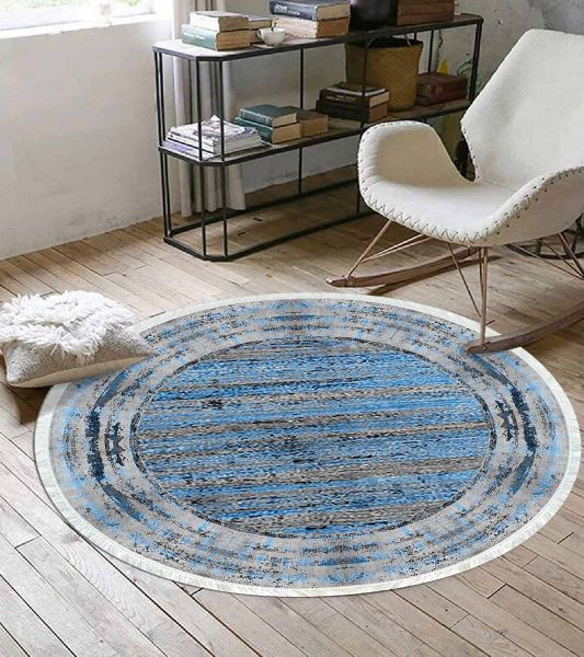 Birkilim Yuvarlak Yıkanabilir Dekoratif Halı İpeksi Kaymaz Taban | MLN-IP-YU-HY-1296