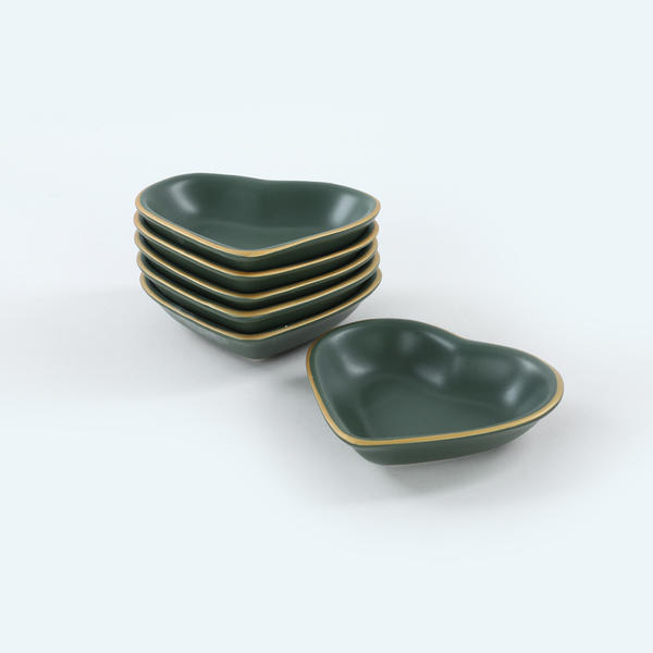 Matte Green Gold Heart Snack 14 Cm 6 Pieces | Keramika