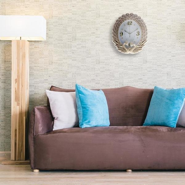 Almina Çiçek ve Kuğu Desenli Oval Saat - Altın