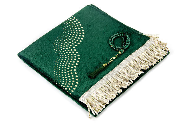 Mihrap Desenli Düz Şönil Seccade Yeşil