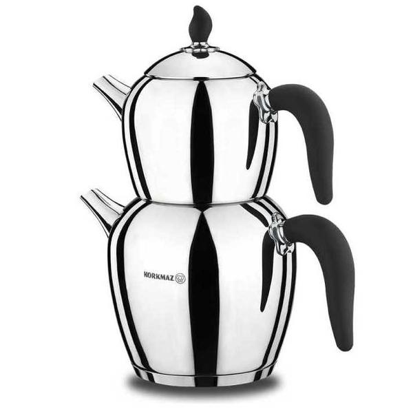 Korkmaz Şehnaz Çaydanlık Takımı 3.4 lt | İndüksiyonlu | Paslanmaz Çelik | Siyah | A214-01