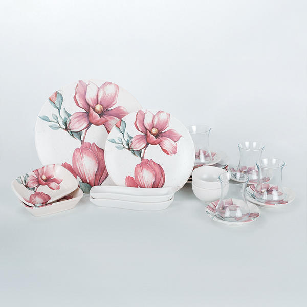 فلاورز طقم فطور وردي 19 قطعة لـ 4 أشخاص - 18874 | كيراميكا