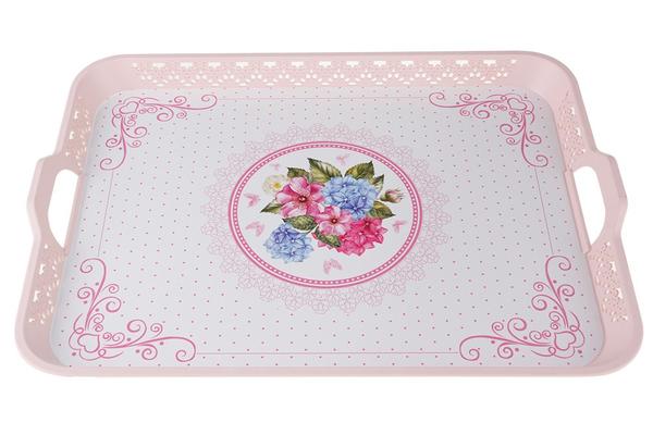 Dekonaz Servis Tepsisi Çiçekli Kelebek Pembe 52x38 cm