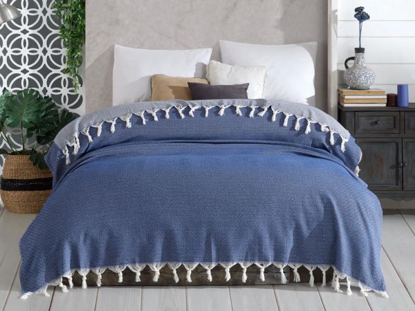 Çeyiz Diyarı Sarimo Saçaklı Çift Kişilik Tek Pike