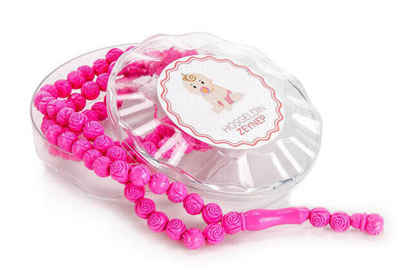 مسبحة برائحة الورد - خاص للبنات - مطبوع عليها الاسم - هدية مولود للأطفال