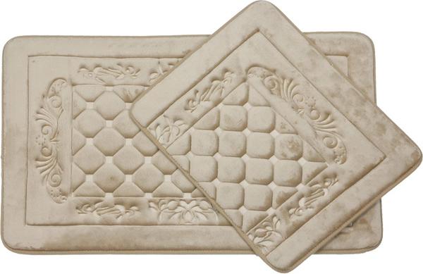 Almina Premium Kare Desen Banyo Paspas Seti 2 Parça Midi | Bej