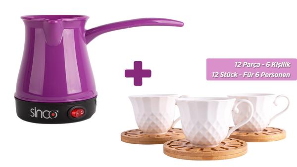 Sinbo Mor Elektrikli Türk Kahve Makinesi & Almina 6'lı Türk Kahve Seti