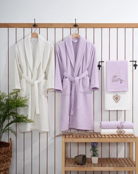 Soley Selva Ekonomik Aile Bornoz Seti Lila-Krem