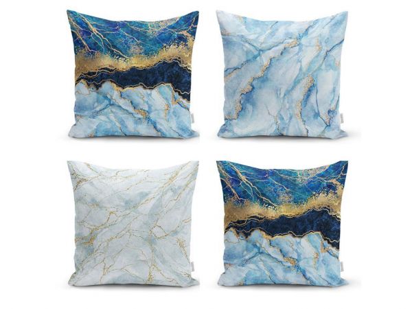 Çeyiz Diyarı Dijital Baskı 4 Lü Lava Life Kırlent Kılıfı Mavi