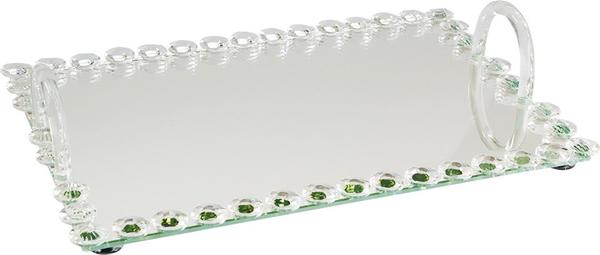 Dematex Aynalı Kristal Taşlı Lüks Tepsi - Kulplu | Gümüş