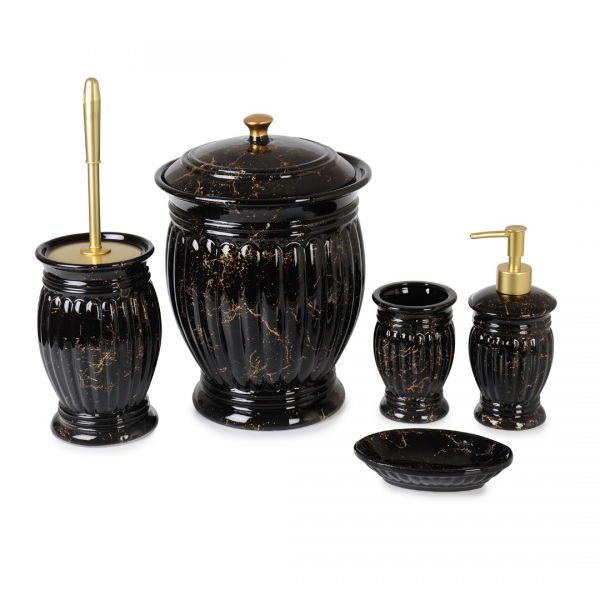 BLACK HELEN 5 PIECES CERAMIC BATHROOM SET | IPEK-SRB611