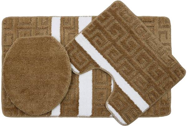 Duygu Labirent Desenli 3 Parça Banyo Paspas Seti | Kahverengi | Ban-0015