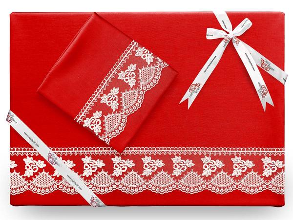 Monolith Plain French Laced Bettbezug Set Rot