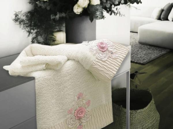 Cotton İncili 3D Hamam Seti Rose Krem