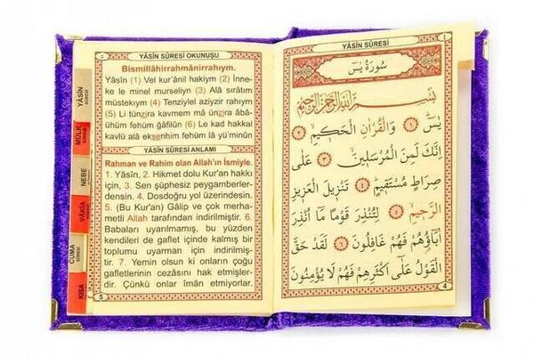10 Pieces - Economic Velvet Covered Yasin Book - Name Special Plate - Pocket Size - Lilac Color - Mevlit Gift