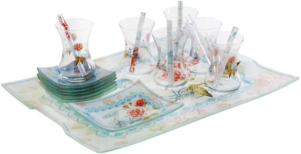 Glore Glasware 20 Parça Çay Bardağı Seti ve Tepsi 6 Kişilik | GL-11502