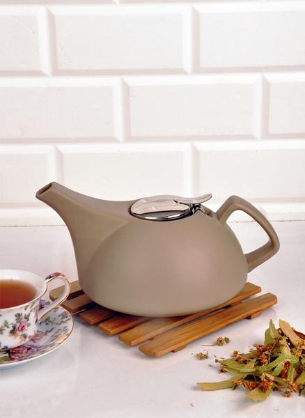 باييف | إبريق شاي رمادي سيراميك مع مصفاة ناعمة 1300 مل