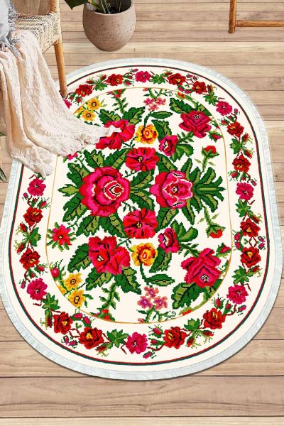 Birkilim Oval Yıkanabilir İpeksi Kaymaz Taban Dekoratif Halı | MLN-IP-O-HY-1353