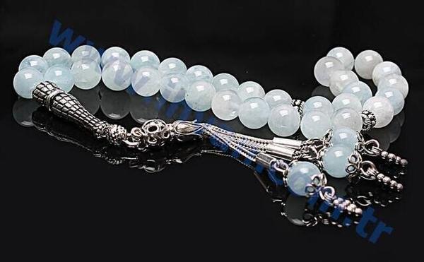 Aquamarin Stein Rosenkranz (925 AYAR SILBER)