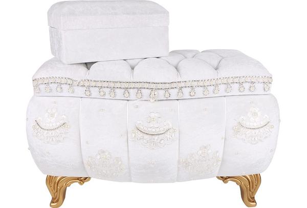 Dekonaz 2'li İnci Dantel Süslemeli Çeyiz Sandığı | Beyaz | SDK-0025