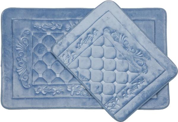 Almina Premium Kare Desen Banyo Paspas Seti 2 Parça Midi | Parlak Mavi