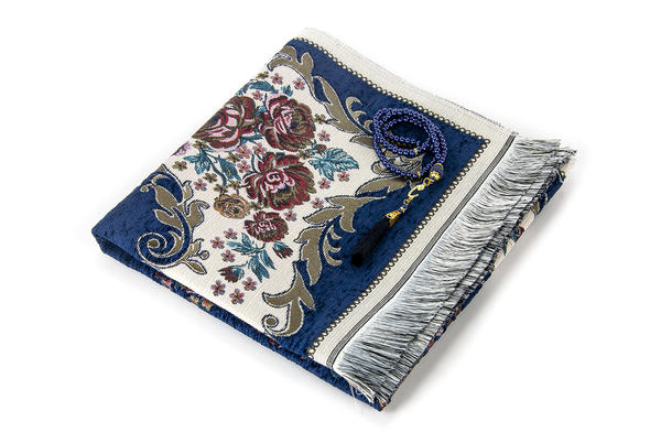 سجادة صلاة لوكس جولتشي شينيل مسبحة زرقاء مع هدية