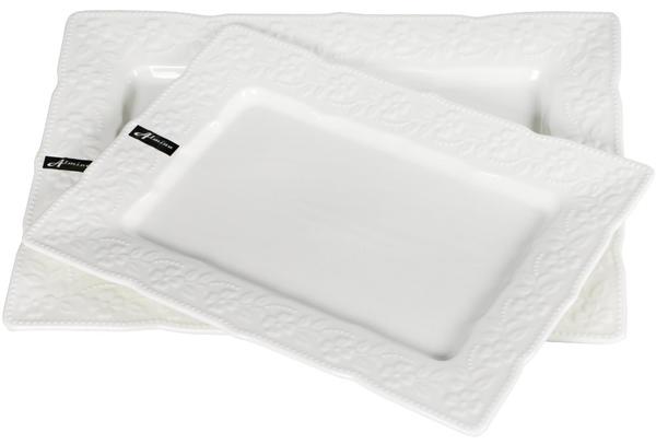 Almina 2'li Porselen Servis Kasesi Çiçek Desenli | Dikdörtgen | Beyaz