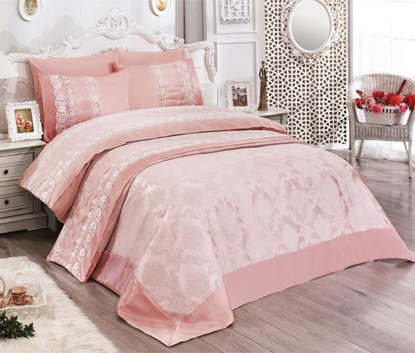 Fransız Güpürlü Çeyizlik Pike Takımı Lilas Pudra