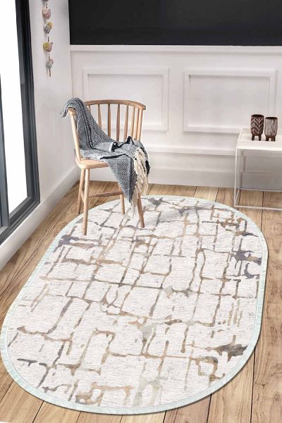 Birkilim Oval Yıkanabilir İpeksi Kaymaz Taban Dekoratif Halı | MLN-IP-O-HT-393