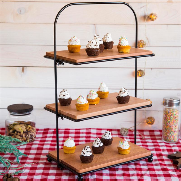 PASTRY 3-STOREY RECTANGULAR WOODEN SERVICE