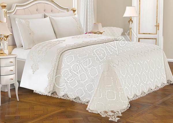 Fransız Güpürlü Çeyizlik Pike Takımı Hülya Krem