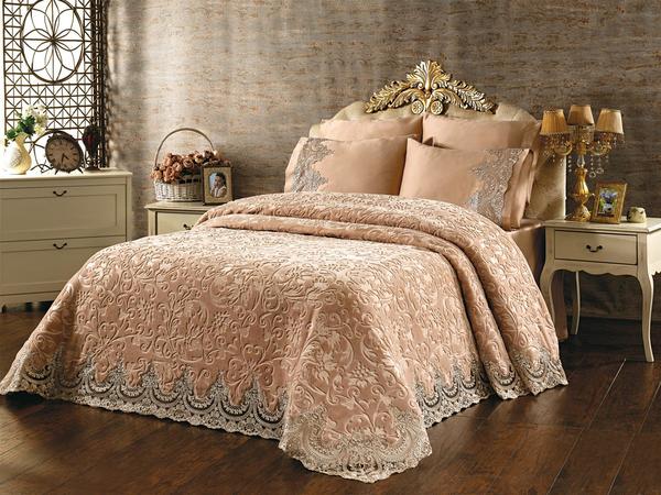 Fransız Güpürlü Elvin Battaniye Takımı Cappucino