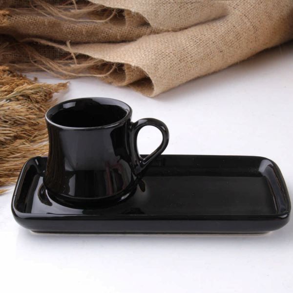 Alper Home 2 Parça Seramik Kahve Fincanı Siyah