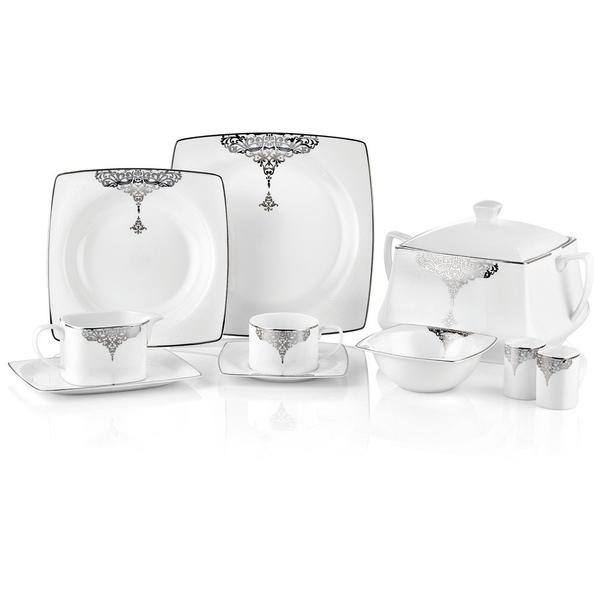 Taç İhtişamlı Osmanlı Sultan 85 Parça Yemek Takımı | Platin | 12 Kişilik | TAC-2008