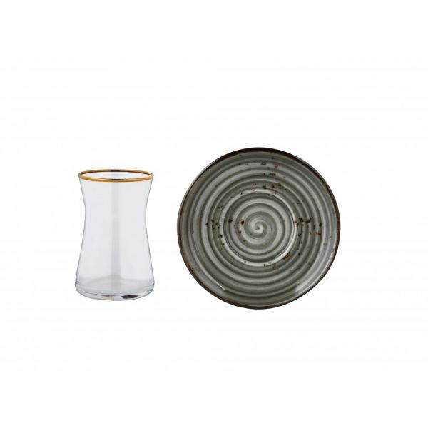 Öz Life | Damla Gri Porselen Çay Seti 12 Parça