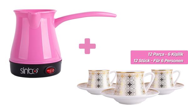 Sinbo Pembe Elektrikli Türk Kahve Makinesi & Almina 6'lı Türk Kahve Seti