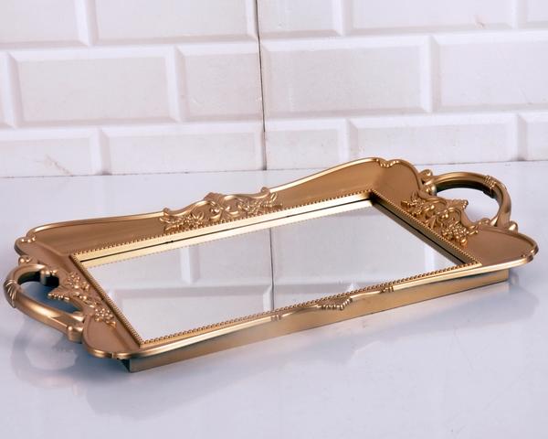Bayev Polyester Rectangular Large Mirrored Tray Gold - 300647