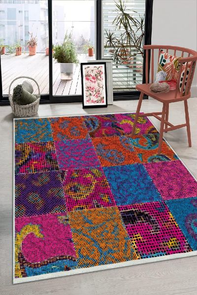 Birkilim Yıkanabilir Dekoratif Halı İpeksi Kaymaz Taban | MLN-IP-HS-354