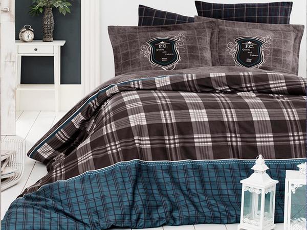 Çift Taraflı Doris Pamuk Saten Çift Kişilik Nevresim Takımı Kahve