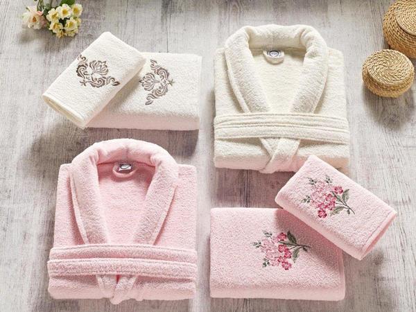 Ardora Bukle Aile Bornoz Takımı Pudra Krem