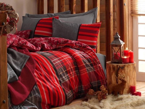 Cotton Box Maskulin Doppel-Bettbezug-Set Santa Grey