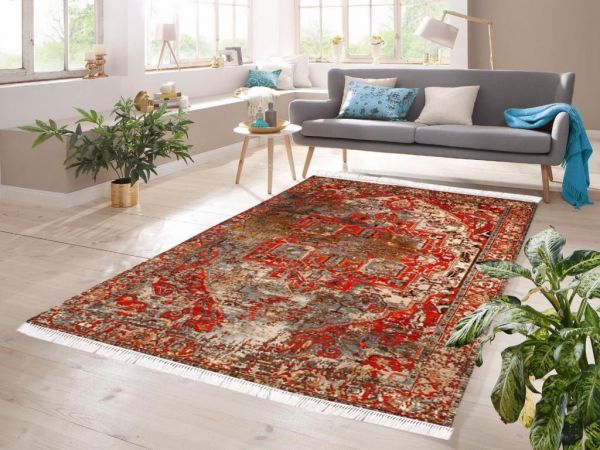 Dijital Baskı Kaymaz Taban Kadife Halı İnna Kırmızı 100x300 Cm