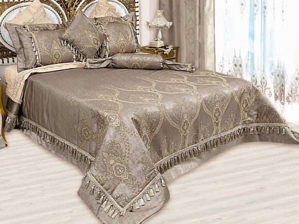 Ceyiz Diyari Harem Jakarli Cift Kisilik Yatak Ortusu Takimi Gri Bedibuy