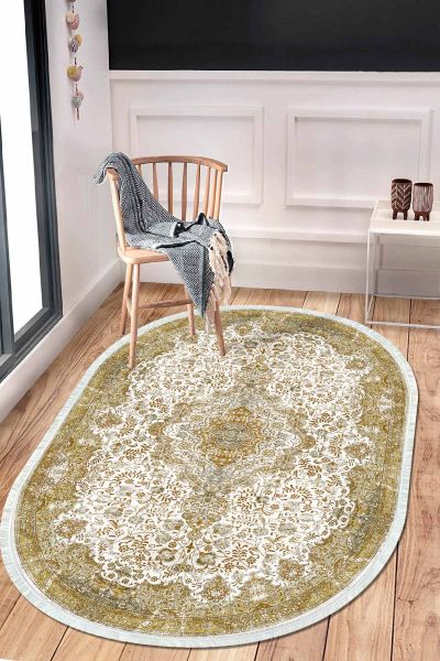 Birkilim Oval Yıkanabilir İpeksi Kaymaz Taban Dekoratif Halı | MLN-IP-O-HT-338