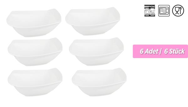 Bavary XL Servis Kase Seti | 6 Adet | Kare | 23 cm | 750 ml | Beyaz