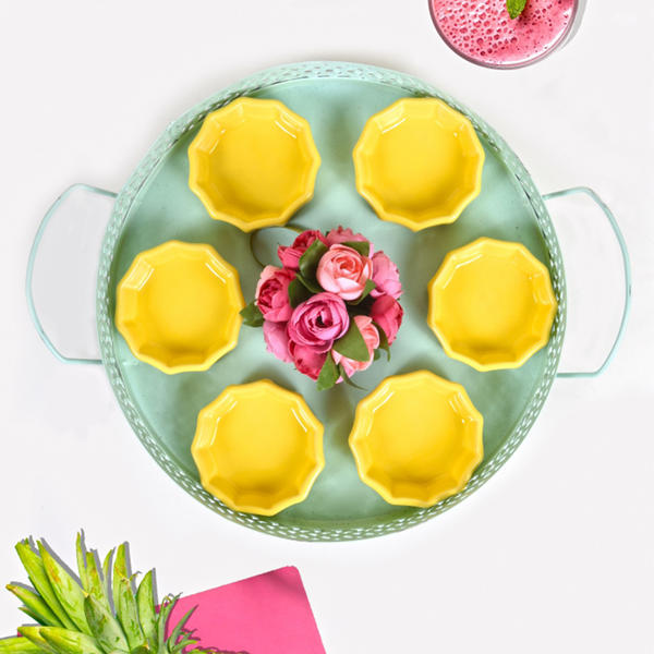 Sarı Mini Çark Çerezlik / Sosluk 8 Cm 6 Adet | Keramika