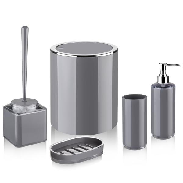 Bayev Double Print Square 5 Piece Bathroom Set - Gray