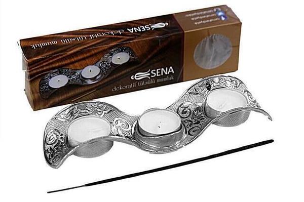 Dekoratif Tütsülü Mumluk - Gümüş Renk-1152