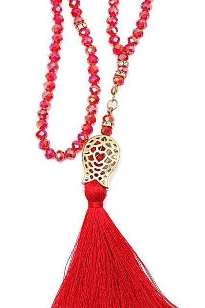 مسبحة صلاة توليب مزينة بشراشيب 99 قطعة كريستال هدية للحج والعمرة - 6 ملم أحمر